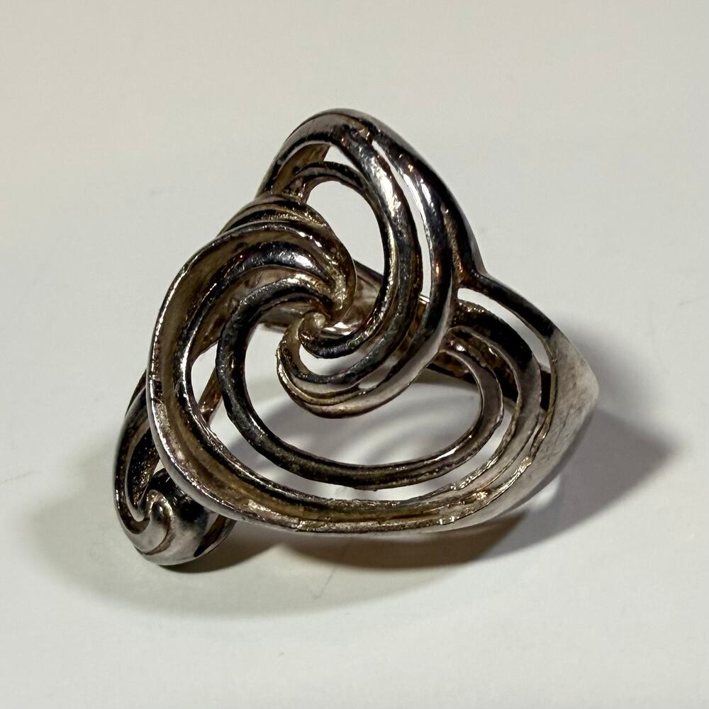 Vintage Sterling Silver 925 Wavy Ornate Spiral Swirl Statement Cocktail Ring 8.5 - Picture 5 of 8